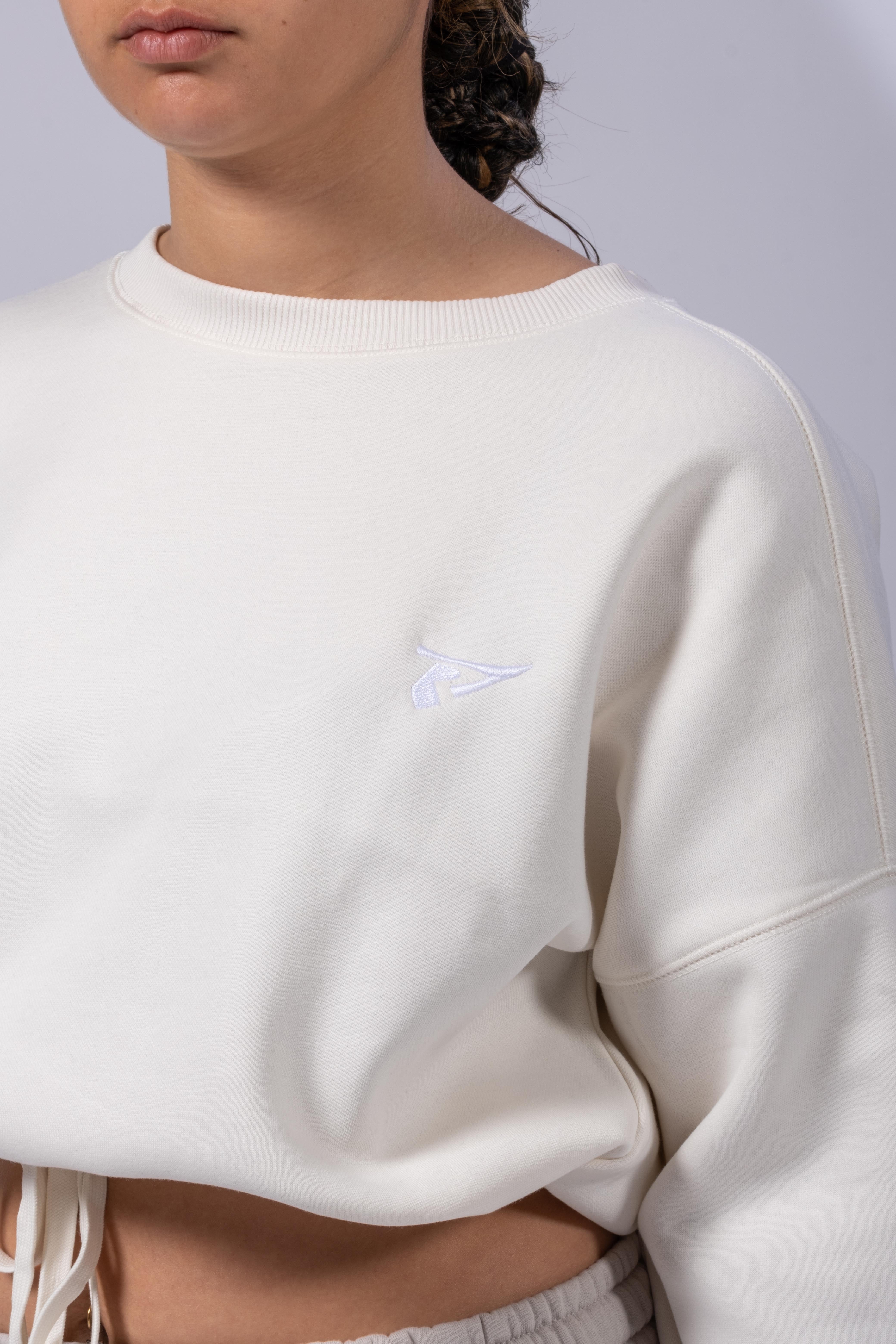 SUDADERA OVERSIZE CROP MUJER - MARFIL
