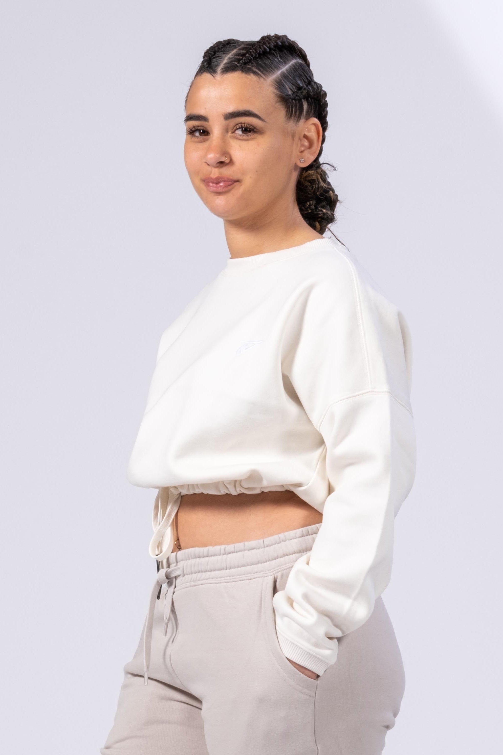SUDADERA OVERSIZE CROP MUJER - MARFIL
