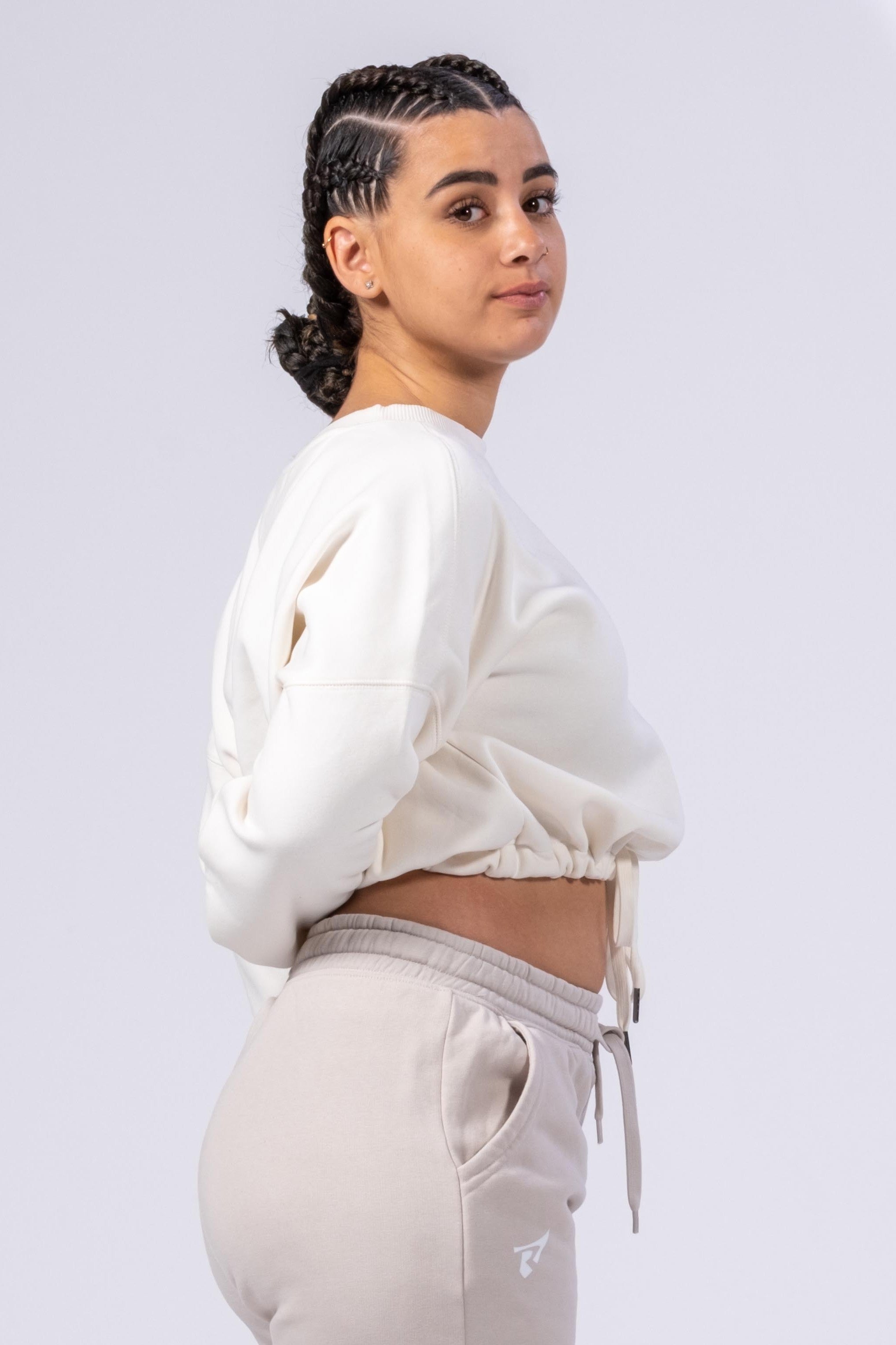 SUDADERA OVERSIZE CROP MUJER - MARFIL