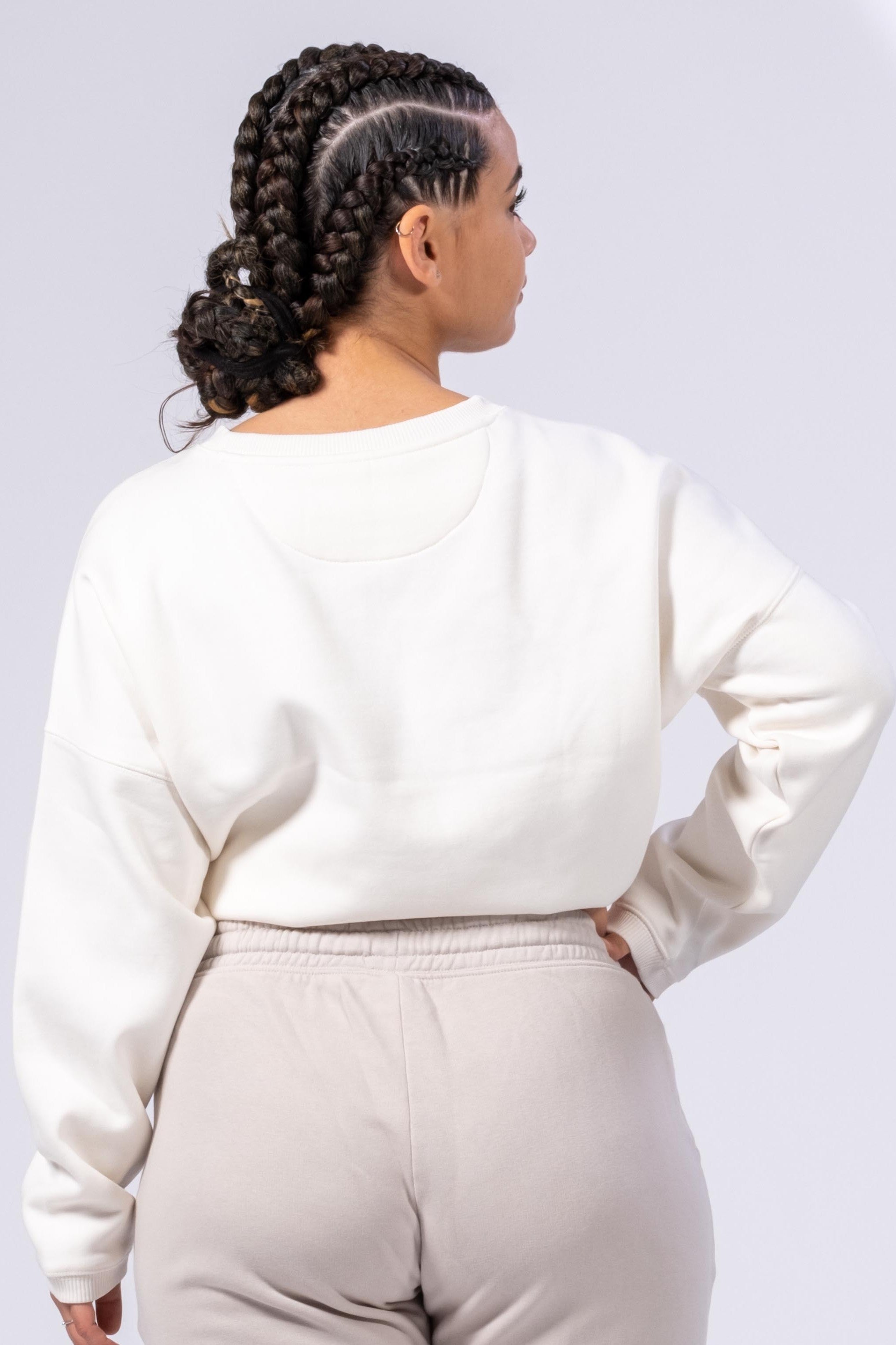 SUDADERA OVERSIZE CROP MUJER - MARFIL