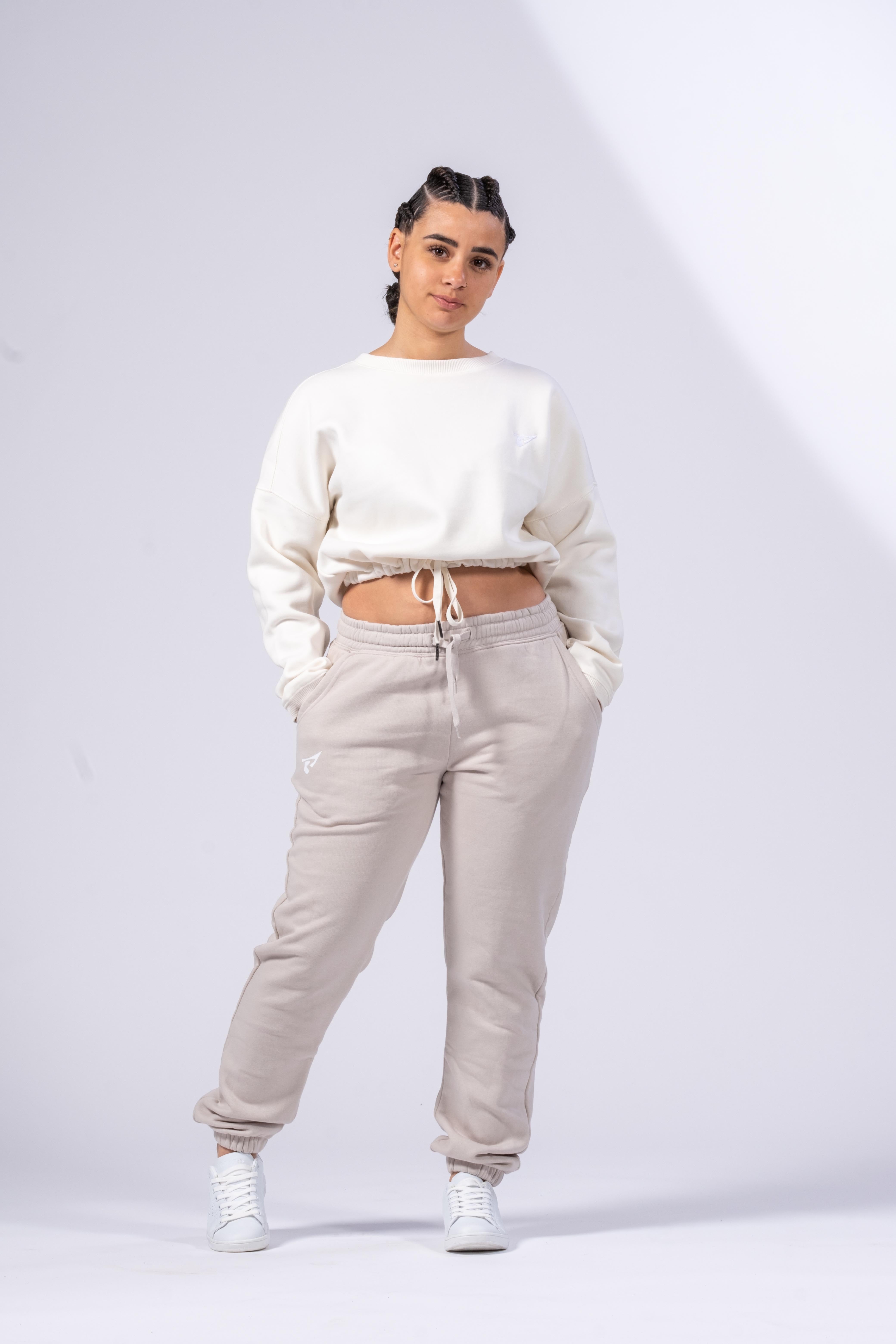 SUDADERA OVERSIZE CROP MUJER - MARFIL