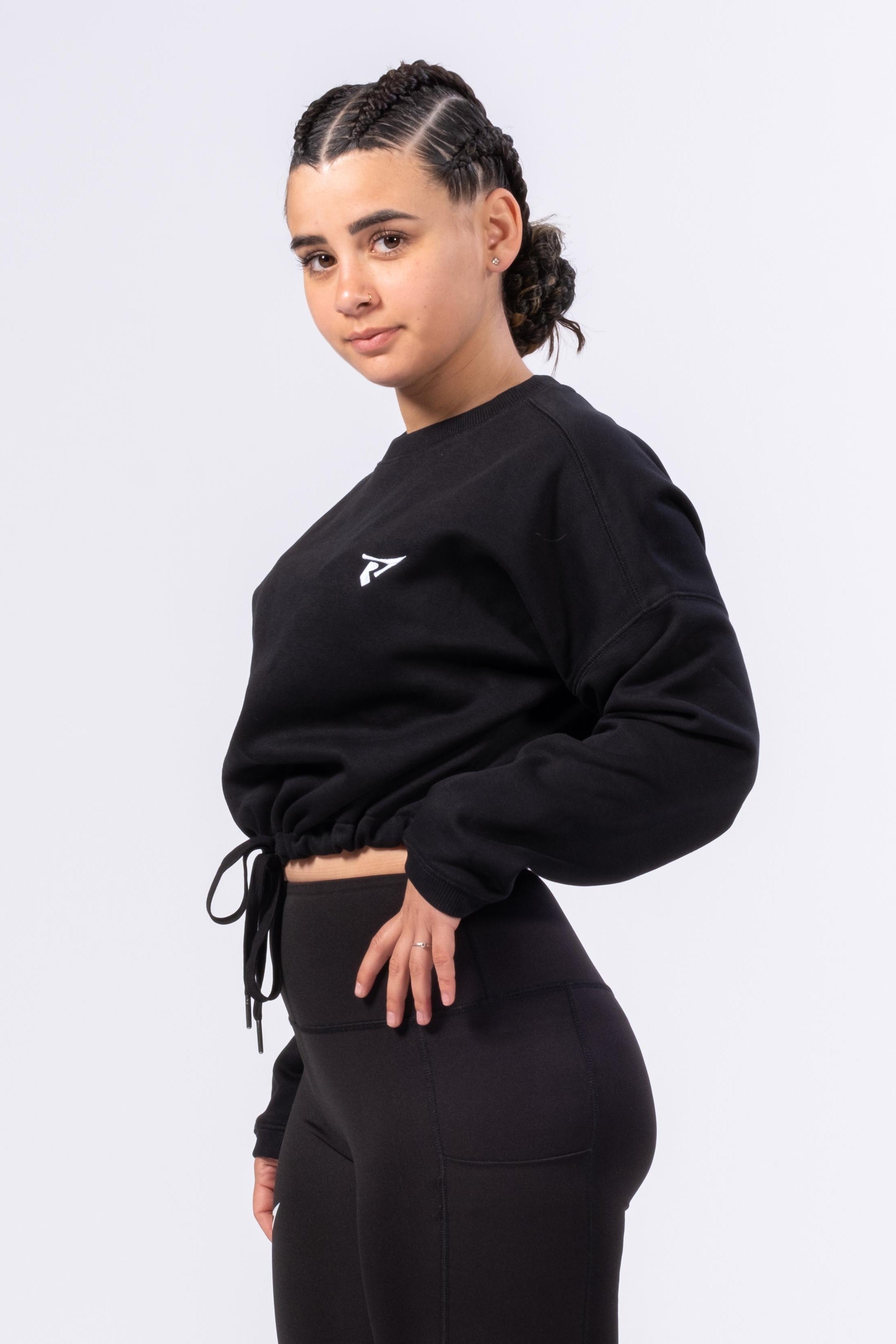 SUDADERA OVERSIZE CROP MUJER - NEGRO