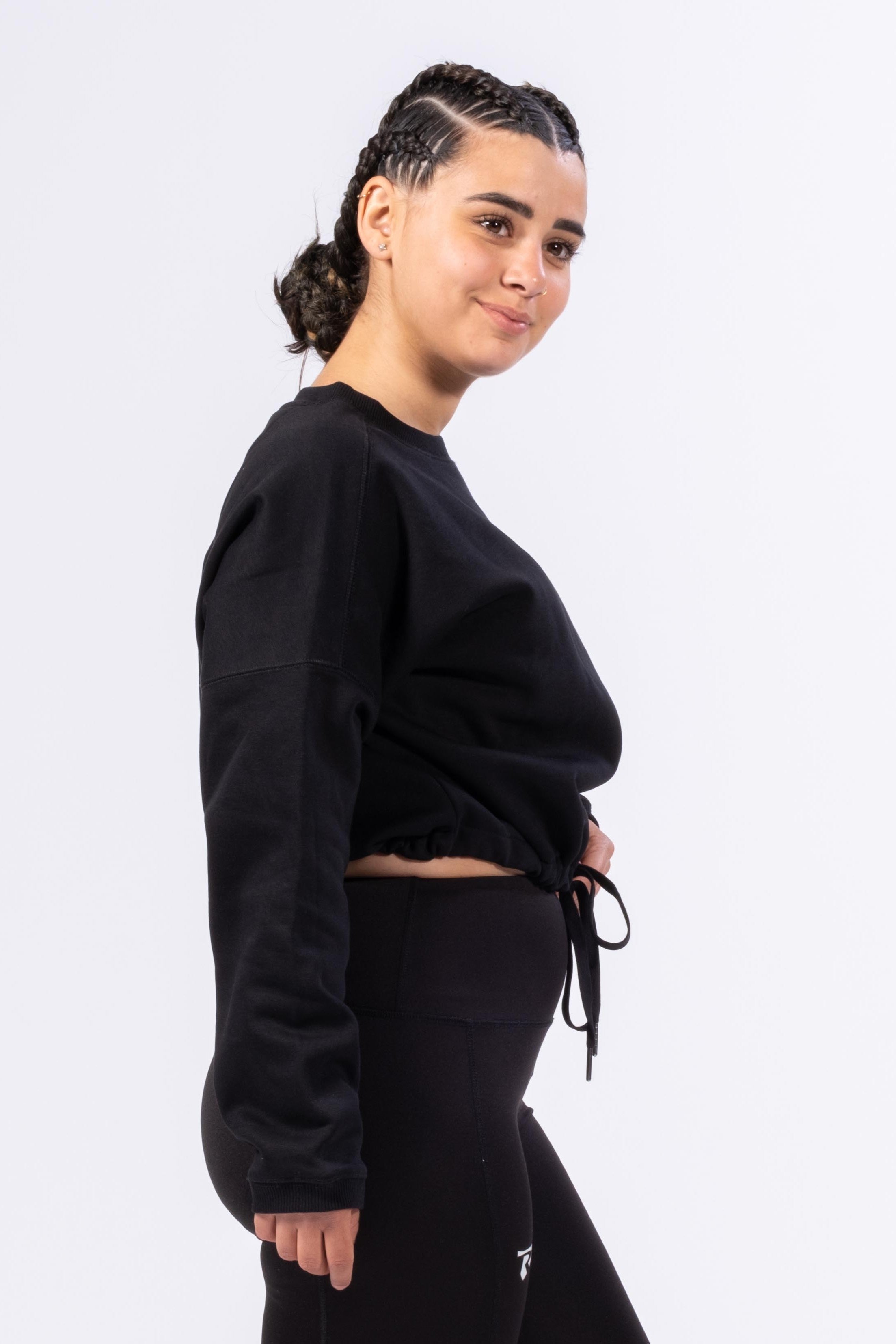 SUDADERA OVERSIZE CROP MUJER - NEGRO