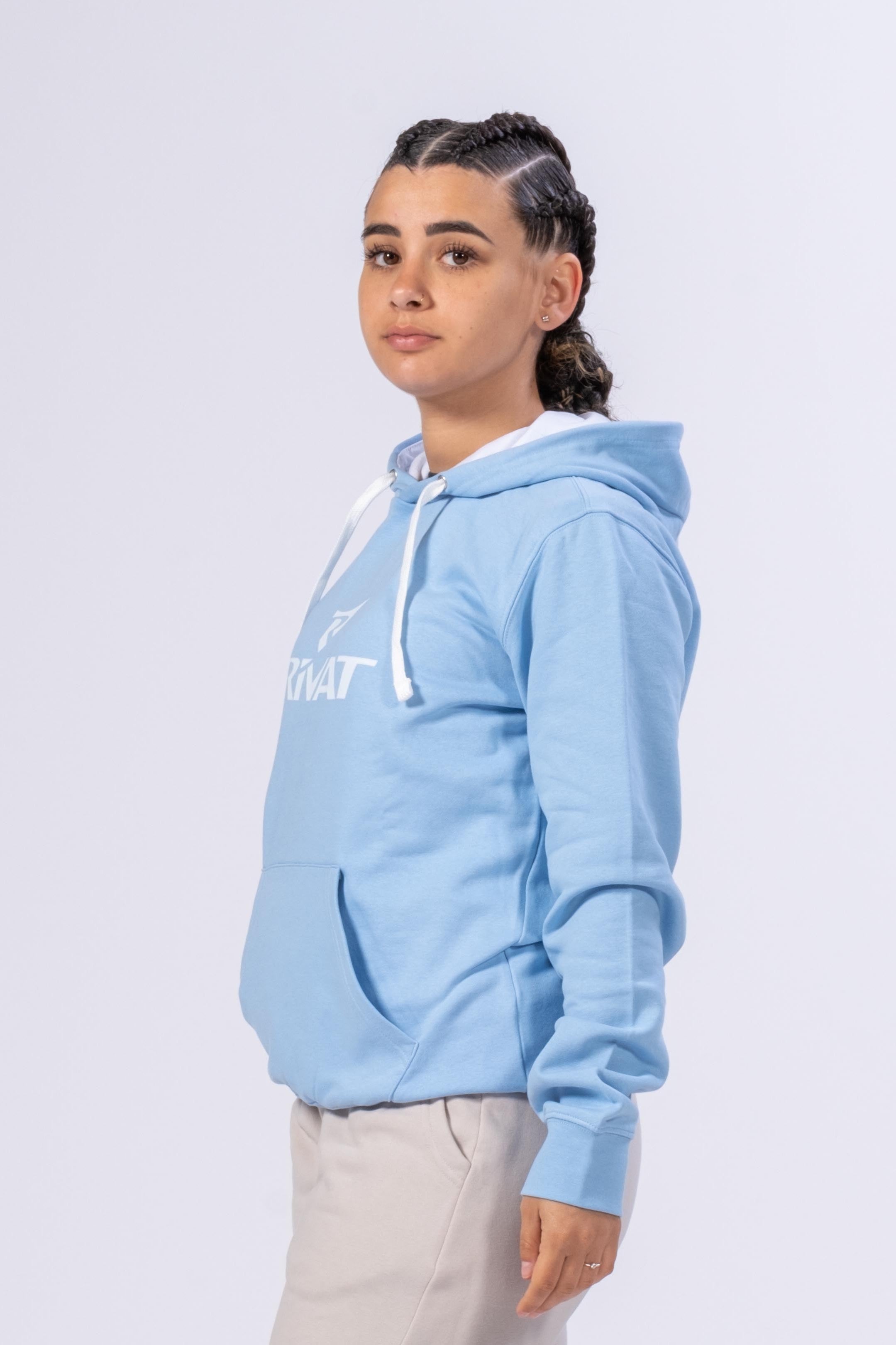 CAMISOLA COM CAPUZ PARA MULHER - AZUL CELESTE / BRANCO