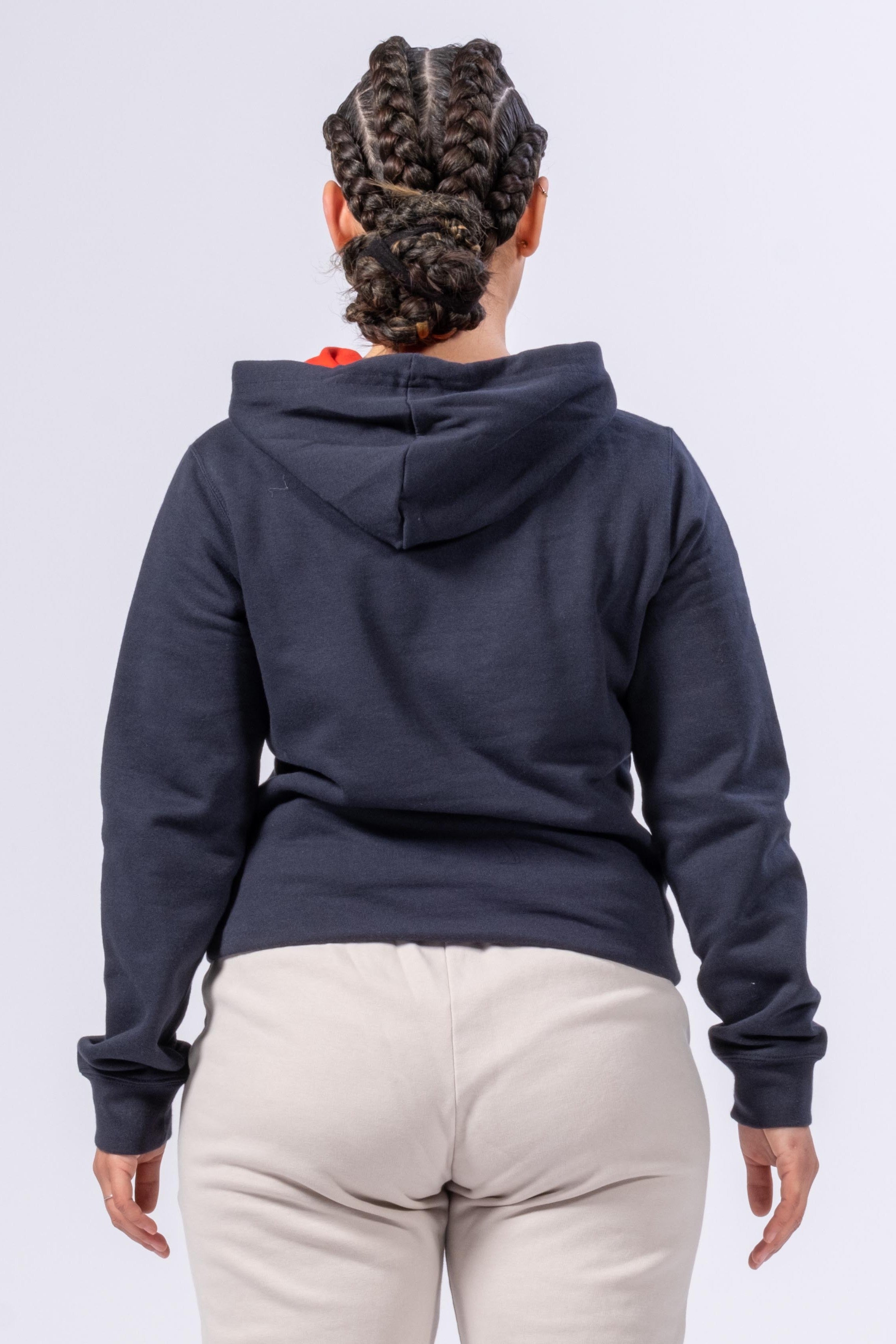 DAMEN-KAPUZENPULLOVER - MARINEBLAU / ROT