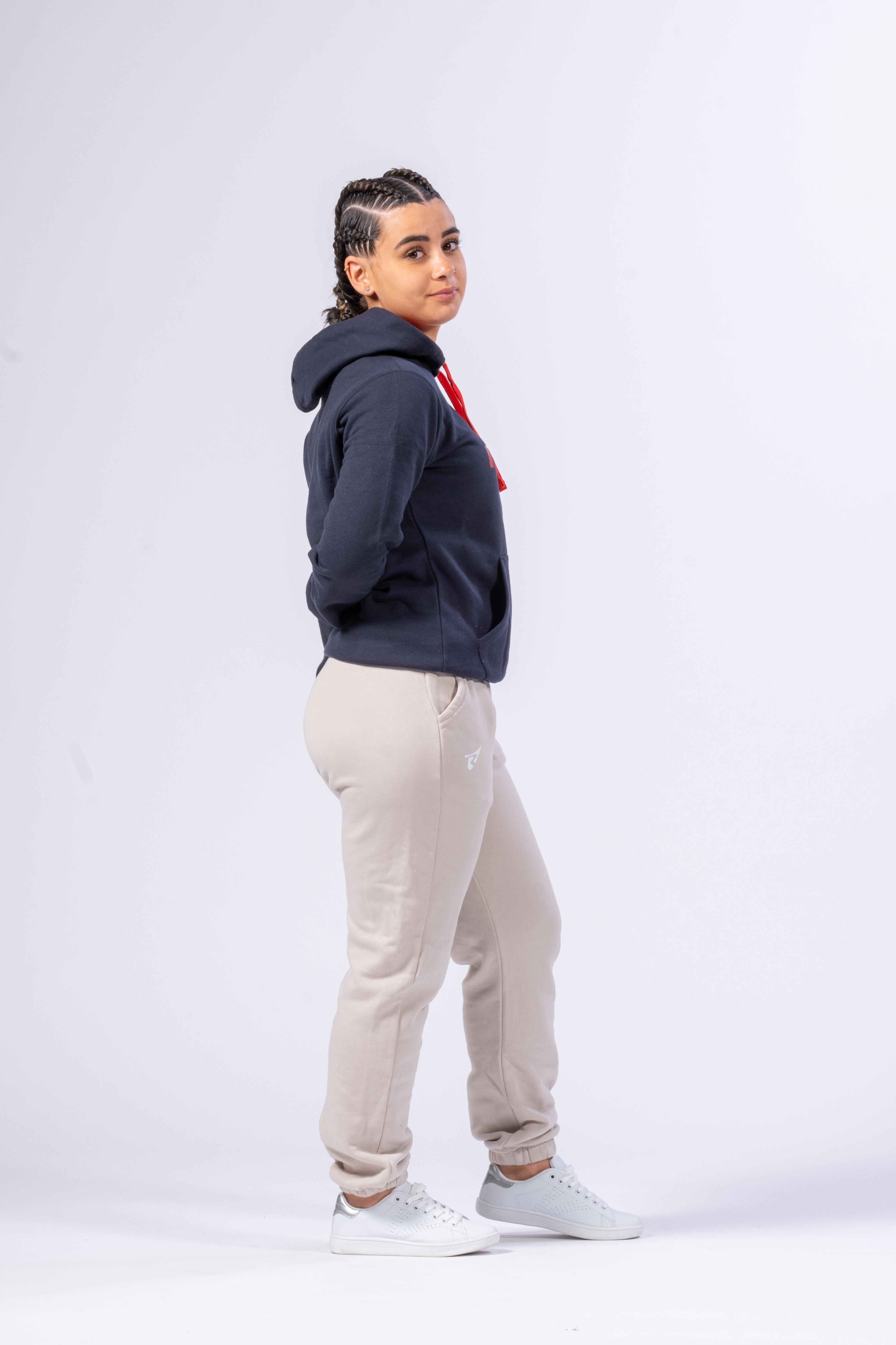 DAMEN-KAPUZENPULLOVER - MARINEBLAU / ROT