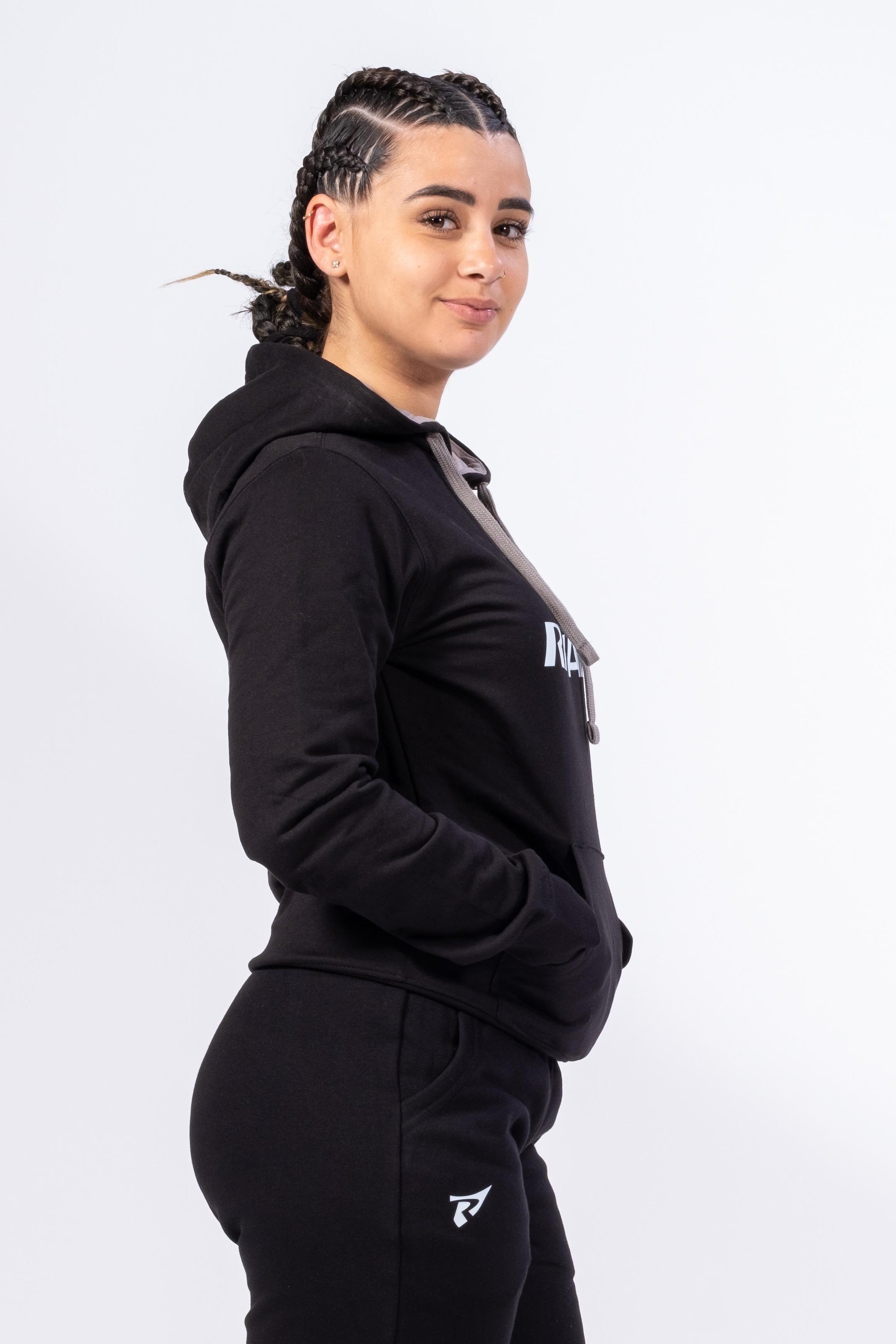 DAMEN-KAPUZENPULLOVER - SCHWARZ / GRAU
