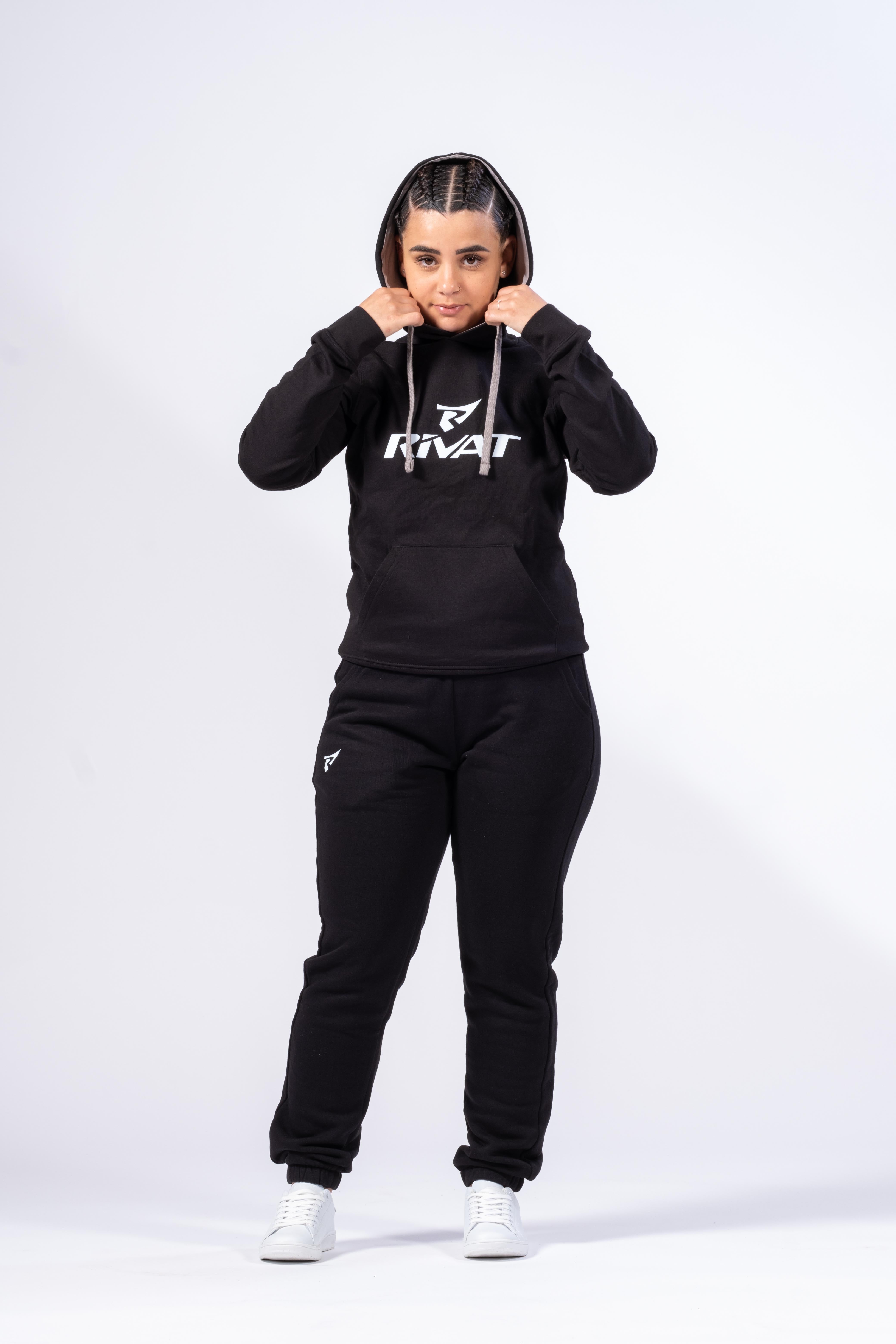 DAMEN-KAPUZENPULLOVER - SCHWARZ / GRAU