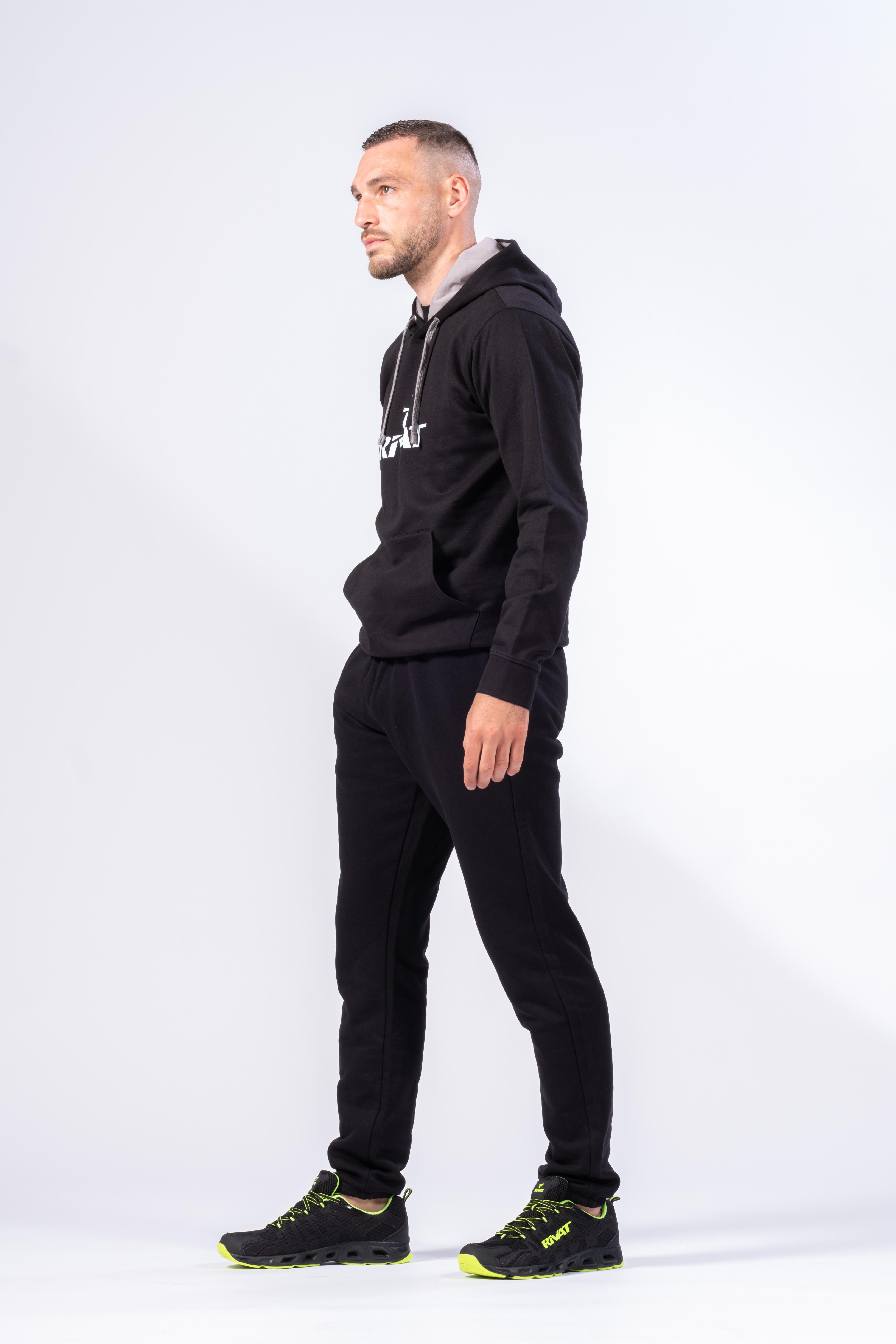 HERREN-KAPUZENPULLOVER - SCHWARZ / GRAU