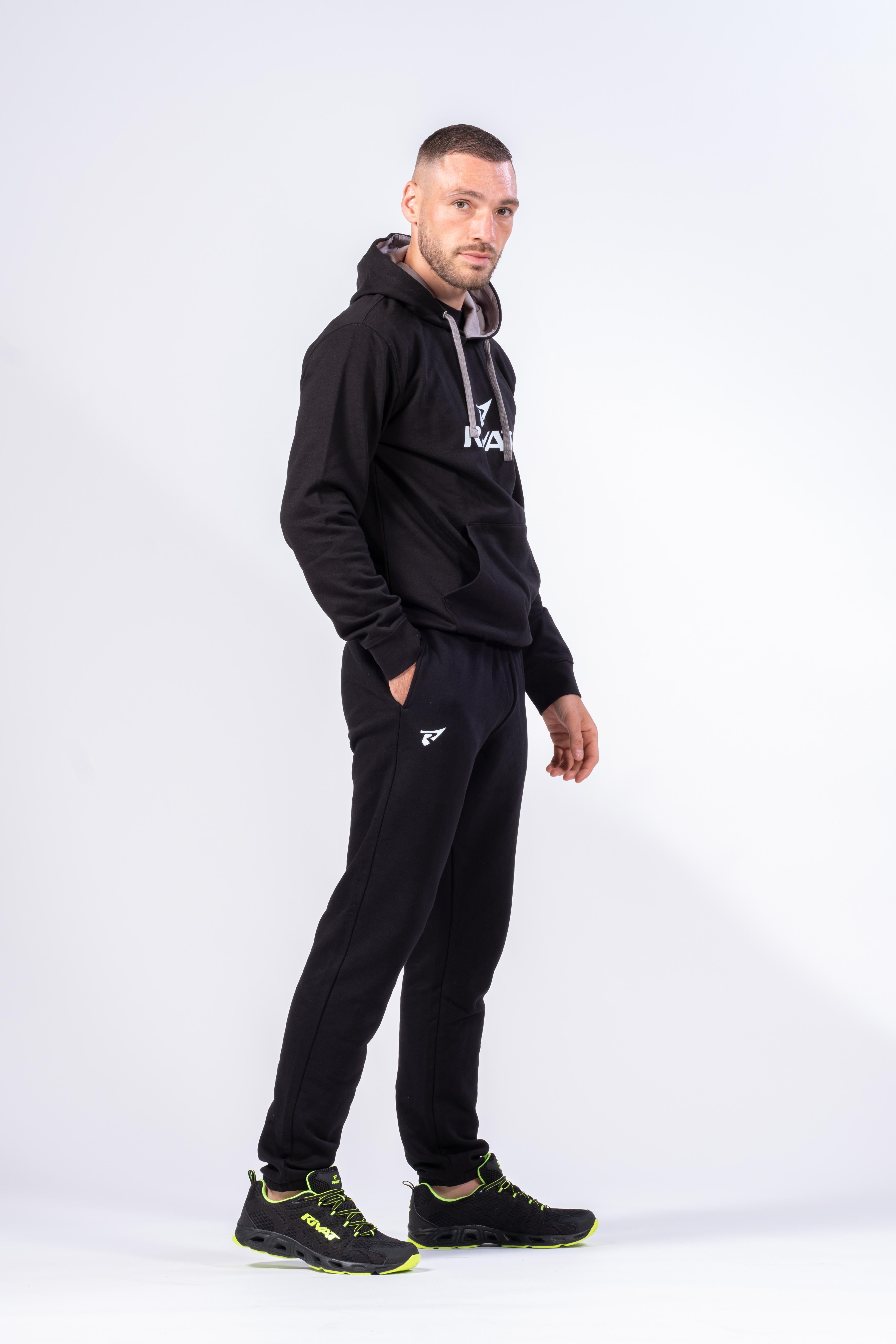 HERREN-KAPUZENPULLOVER - SCHWARZ / GRAU
