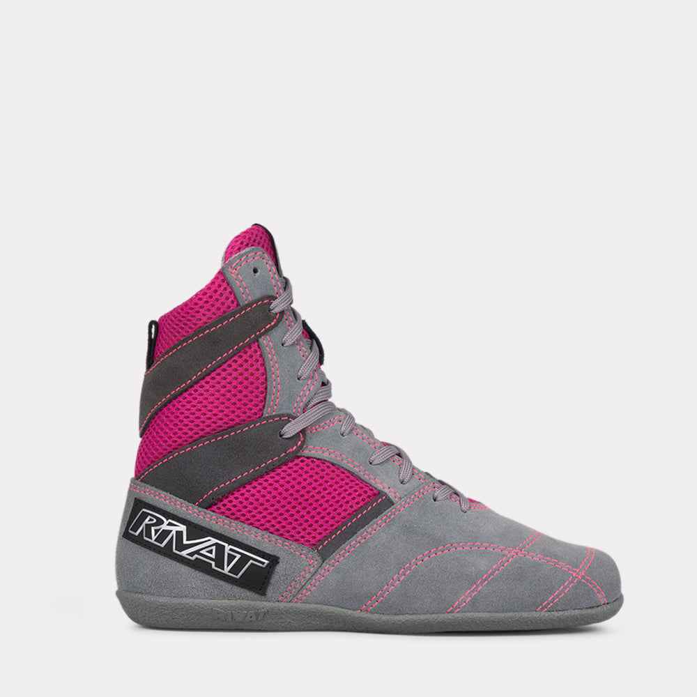 Chaussures boxe française femme Rivat grises et roses avec mesh respirant et lacets