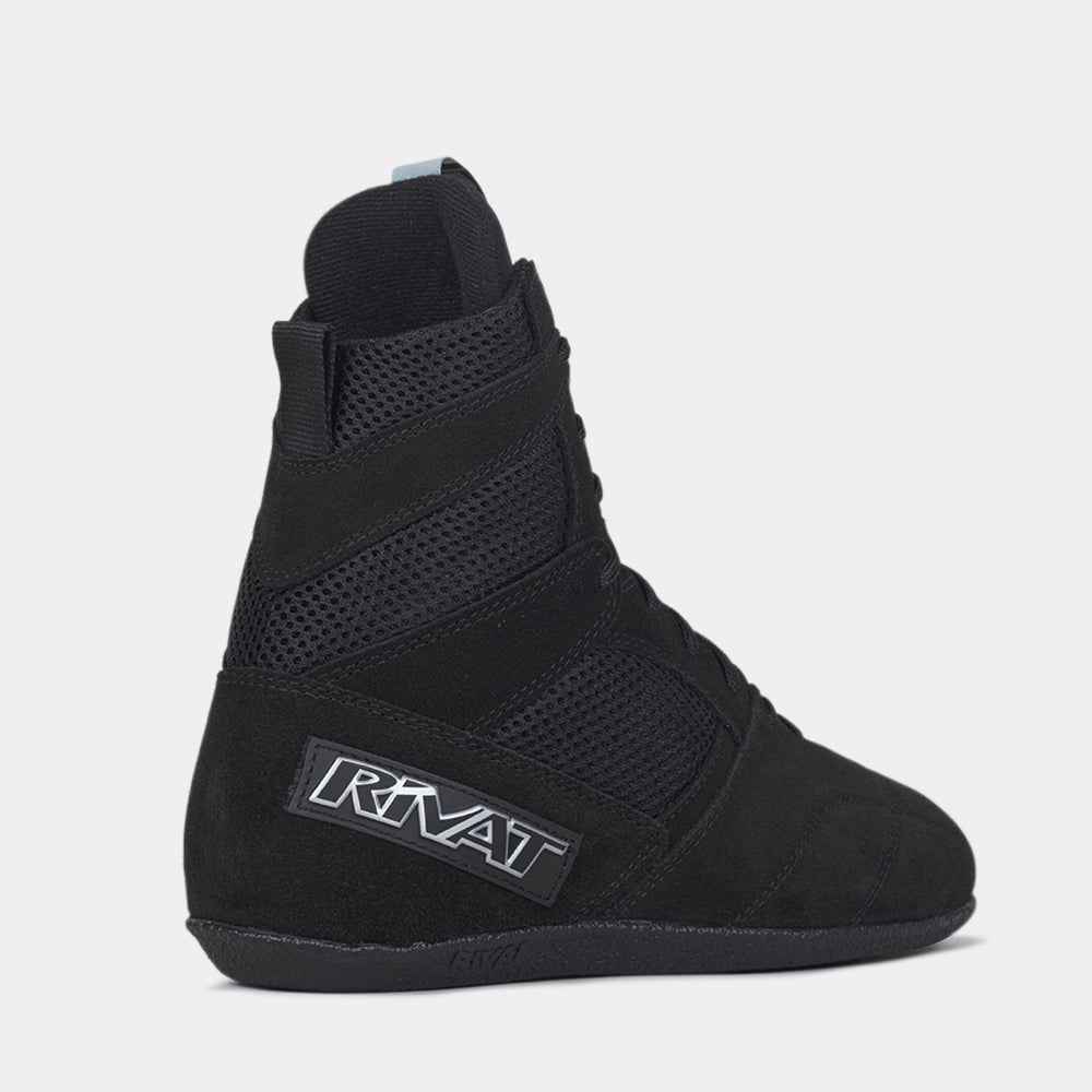 Chaussures boxe française Rivat noires en suède et mesh respirant pour entraînement