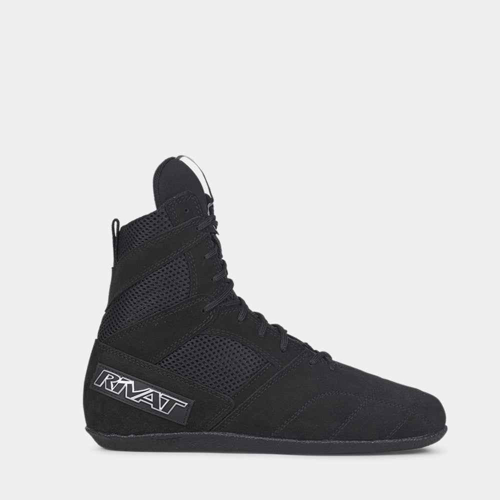 Chaussures boxe française Rivat hautes noires avec tige en mesh respirant et semelle fine flexible
