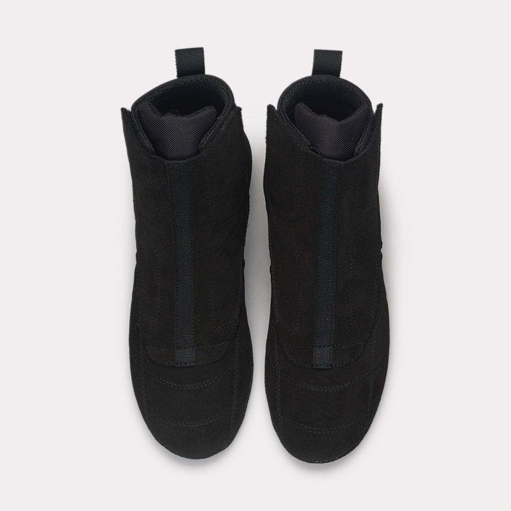 Chaussures de boxe française Rivat noires en suède avec fermeture à glissière pour un maintien optimal