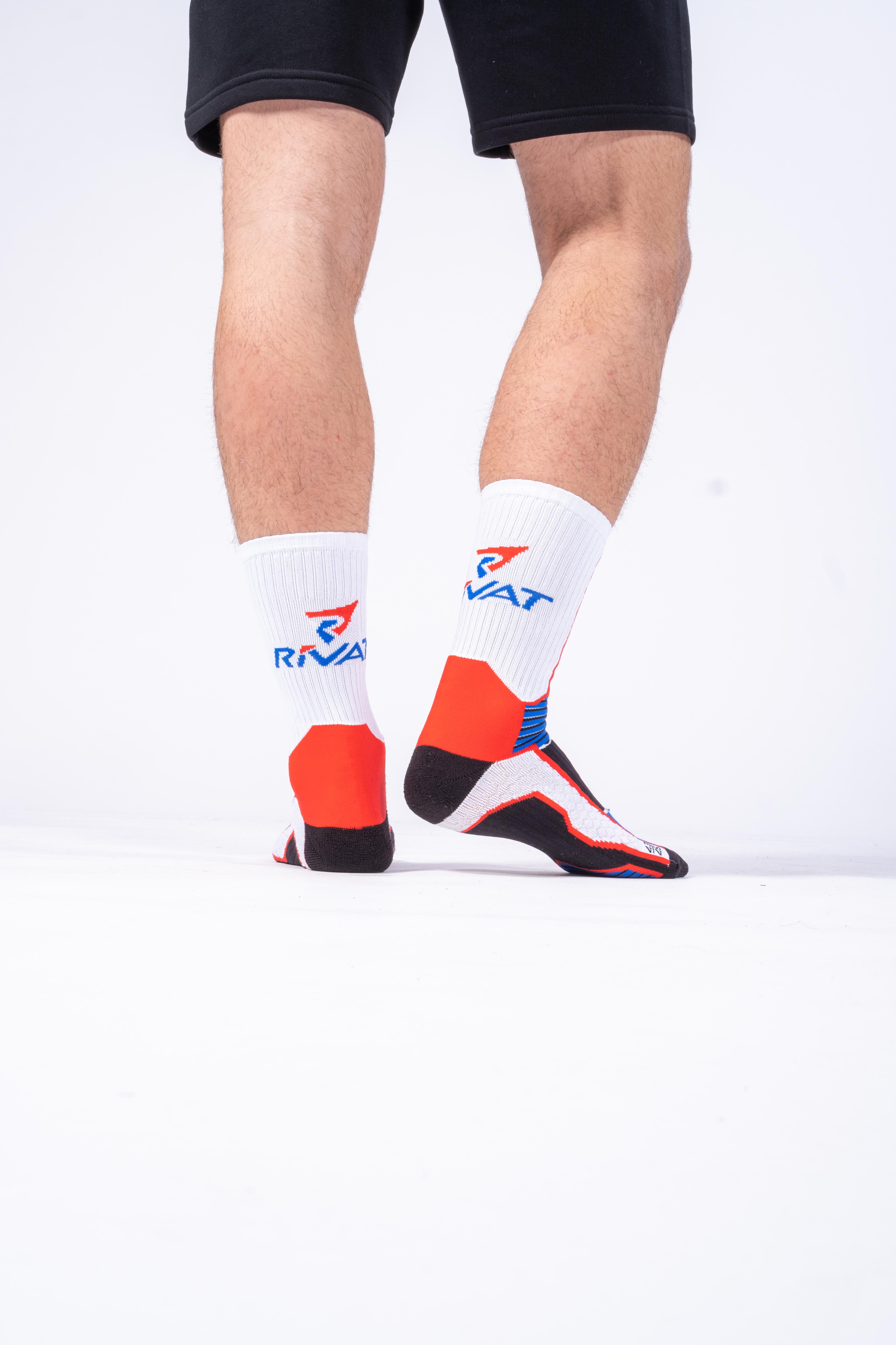 CALCETINES DE DEPORTE DE COMBATE AZUL / BLANCO / ROJO - RIVAT