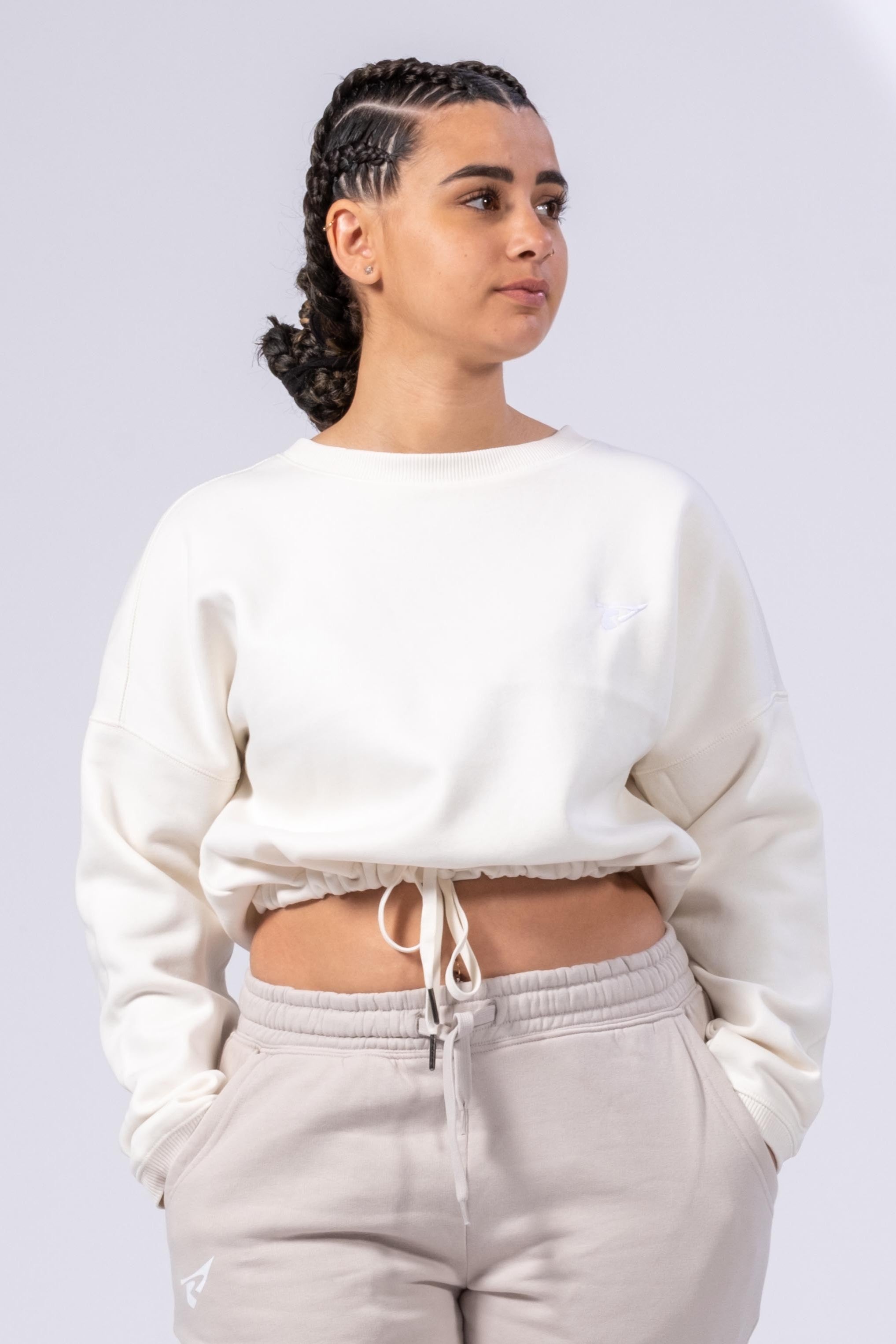 SWEAT-SHIRT OVERSIZE CROP FEMME EVO - IVOIRE