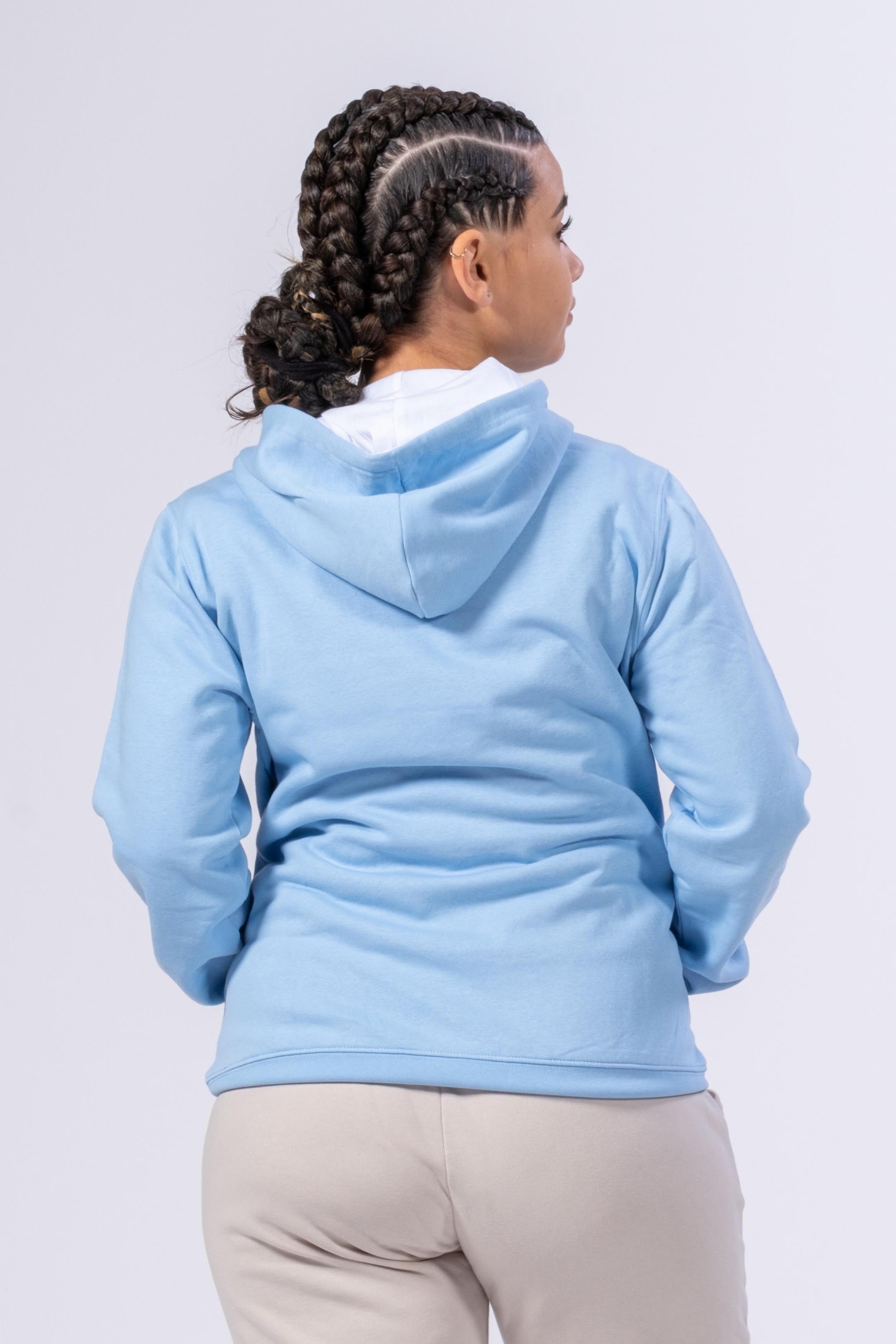 CAMISOLA COM CAPUZ PARA MULHER - AZUL CELESTE / BRANCO