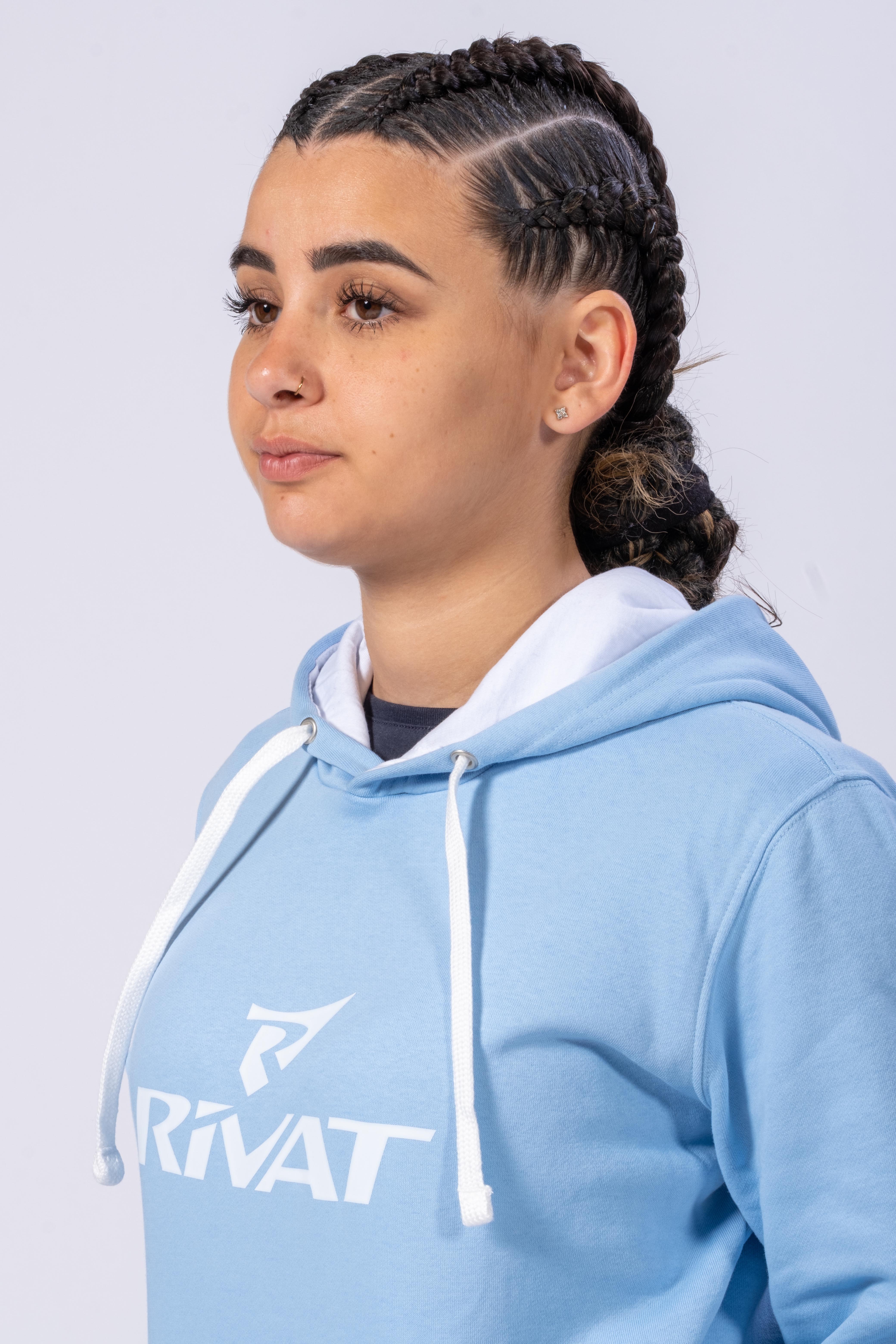 CAMISOLA COM CAPUZ PARA MULHER - AZUL CELESTE / BRANCO