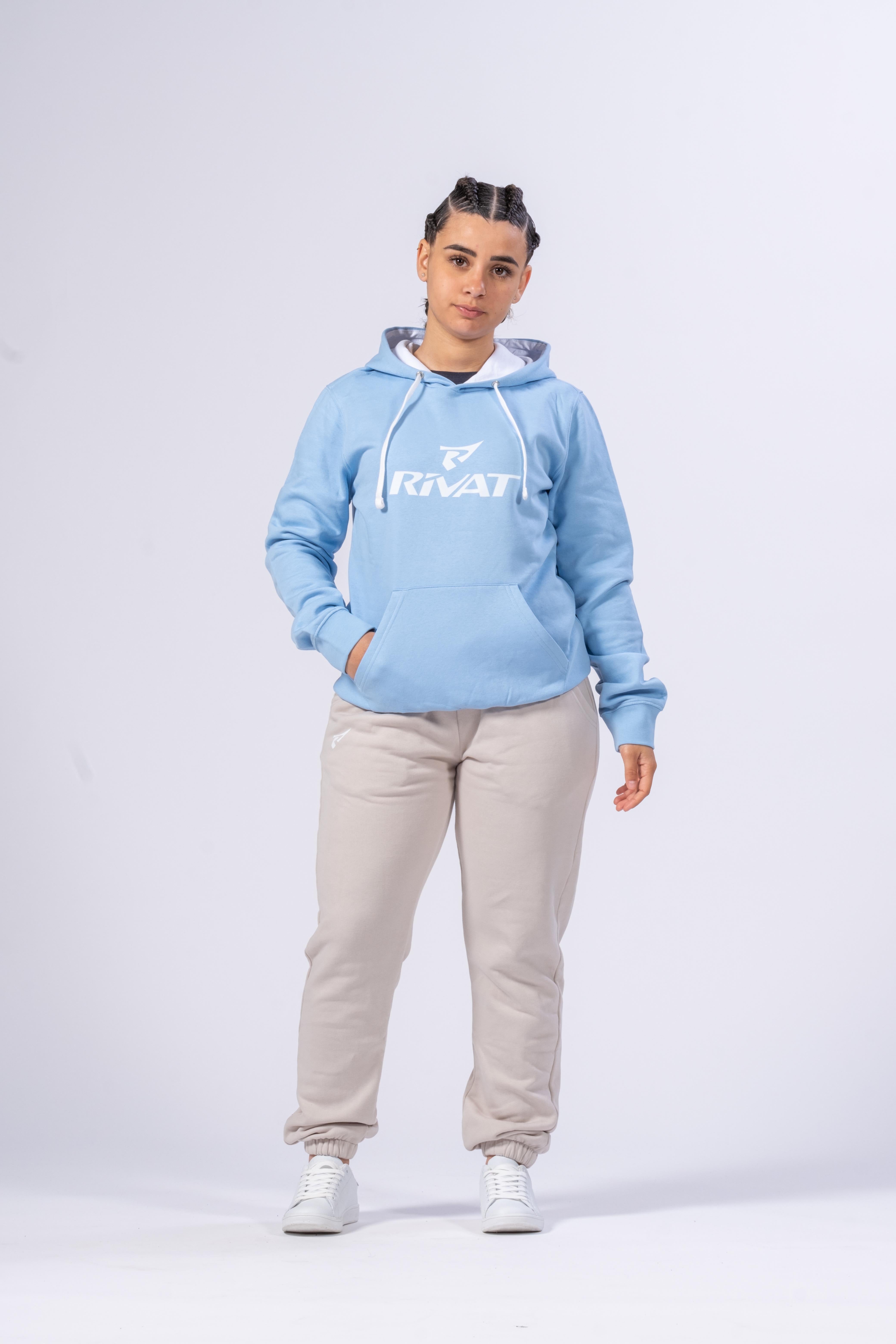 CAMISOLA COM CAPUZ PARA MULHER - AZUL CELESTE / BRANCO
