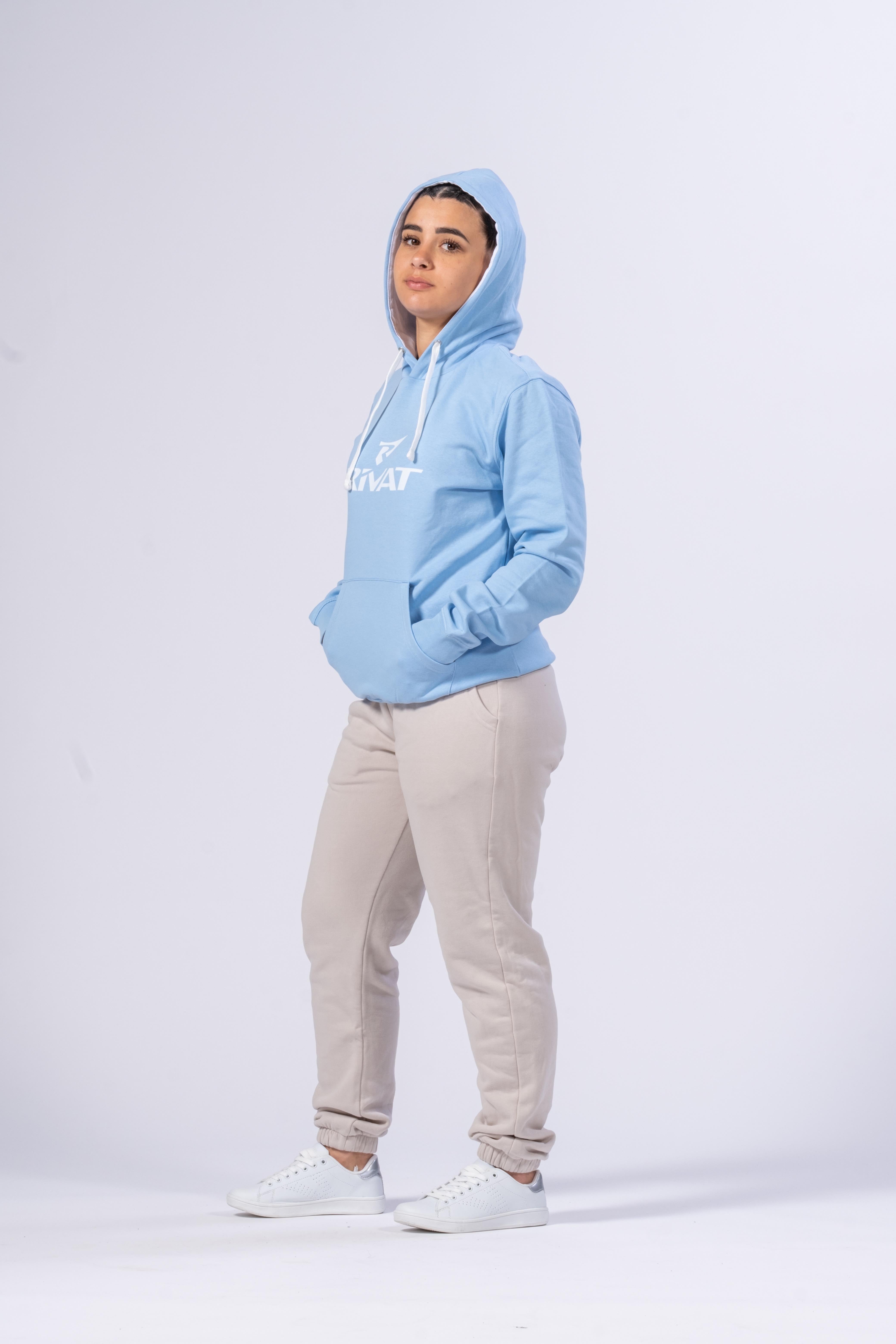 CAMISOLA COM CAPUZ PARA MULHER - AZUL CELESTE / BRANCO