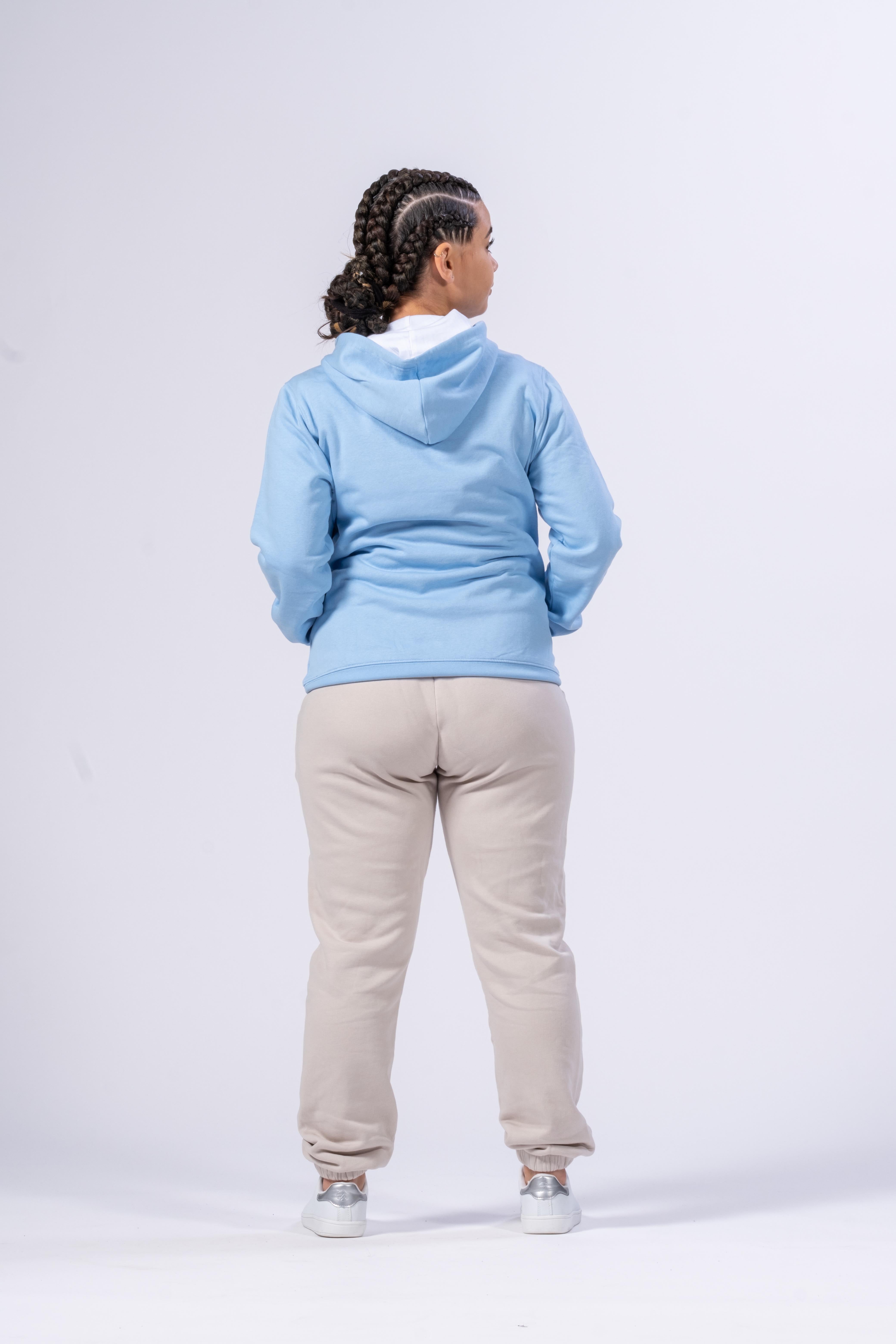 CAMISOLA COM CAPUZ PARA MULHER - AZUL CELESTE / BRANCO