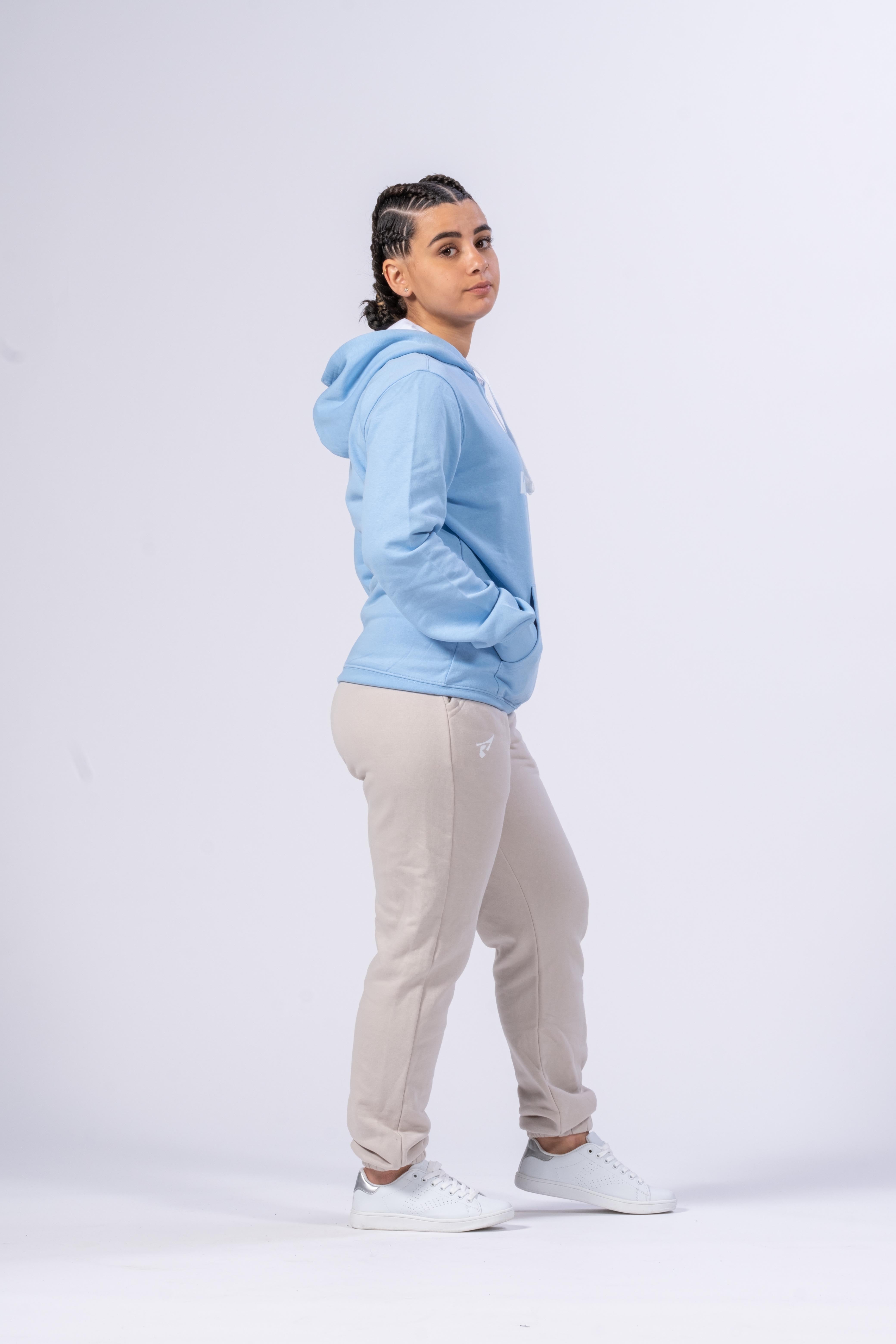 CAMISOLA COM CAPUZ PARA MULHER - AZUL CELESTE / BRANCO