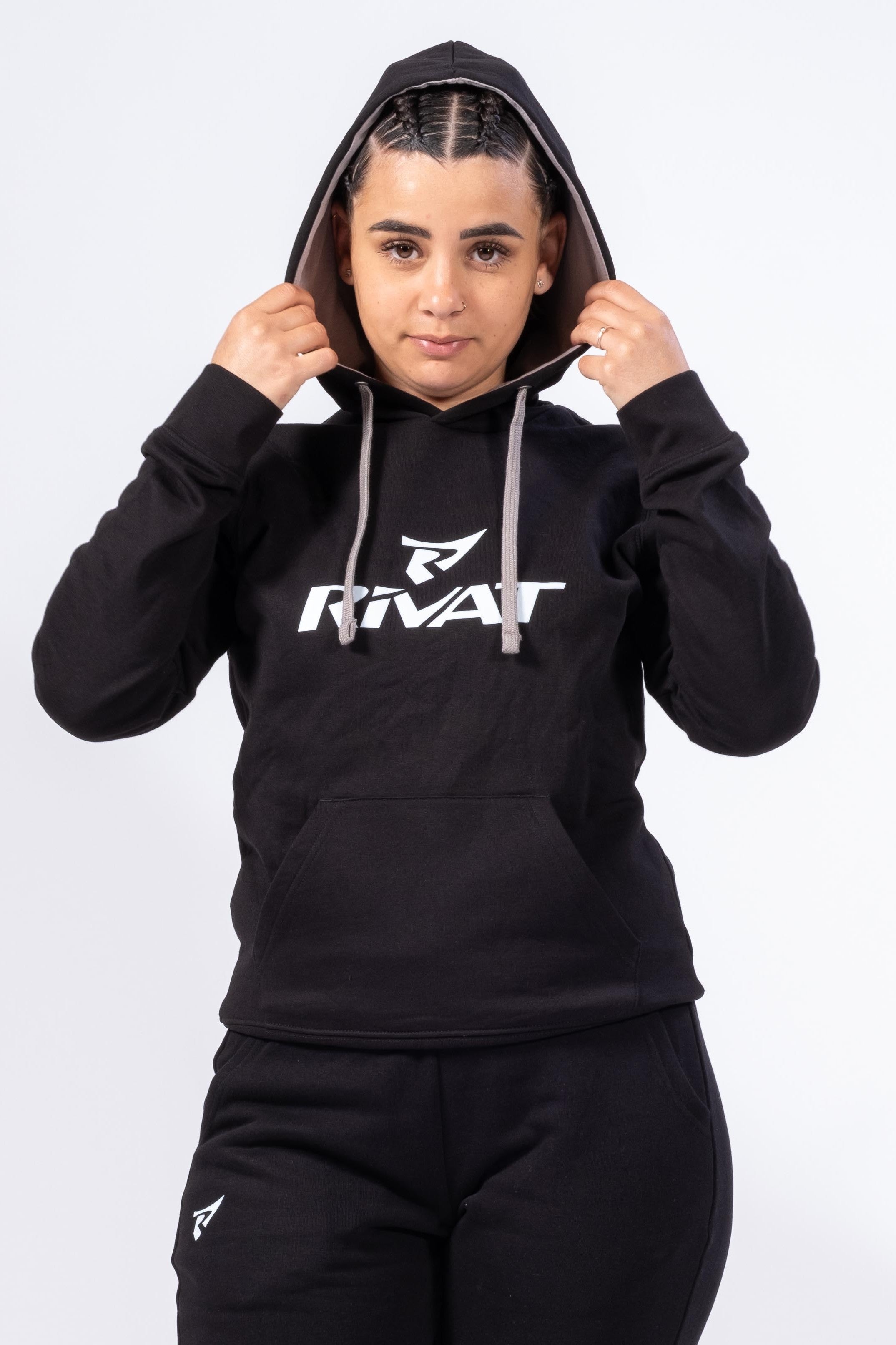 SUDADERA CON CAPUCHA DE MUJER - NEGRO / GRIS