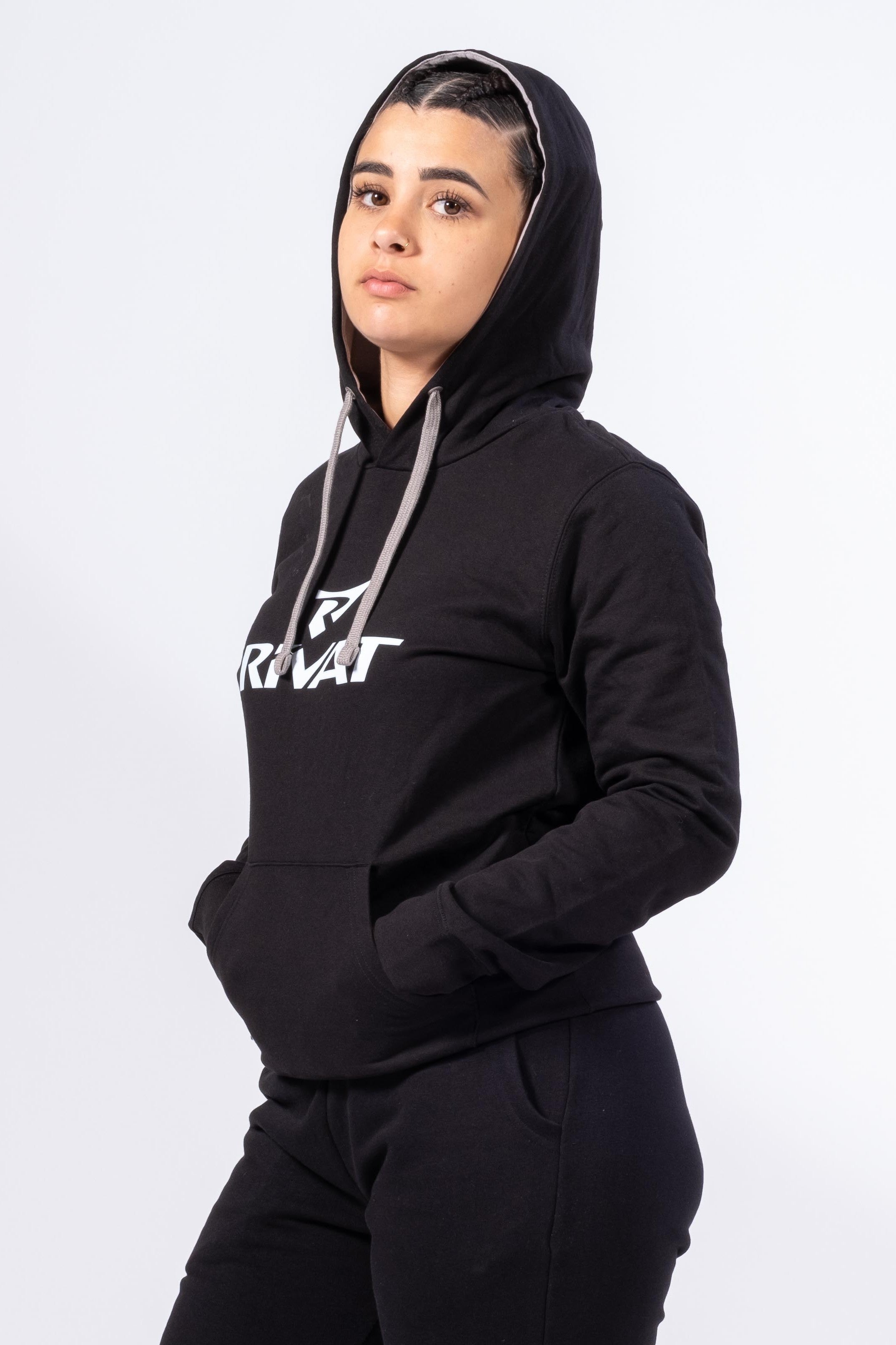 SUDADERA CON CAPUCHA DE MUJER - NEGRO / GRIS