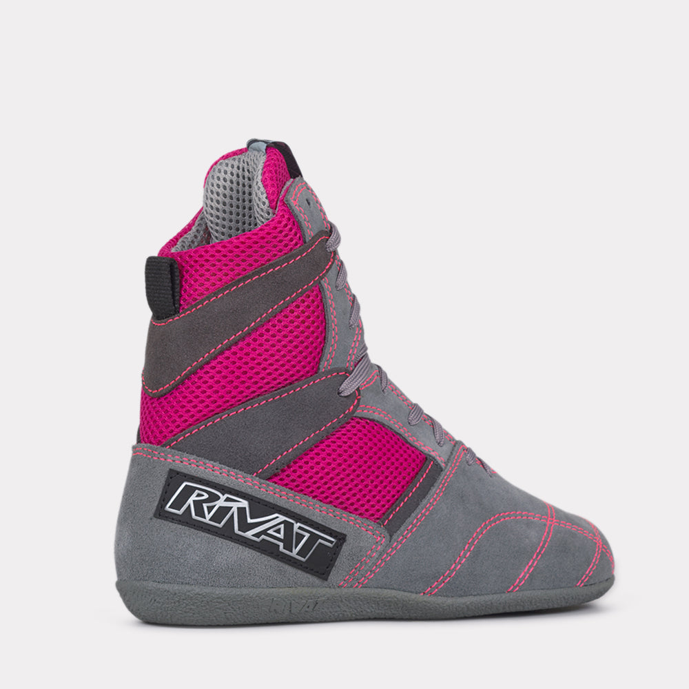 Chaussures boxe française femme Rivat rose et grise avec mesh respirant et semelle adhérente