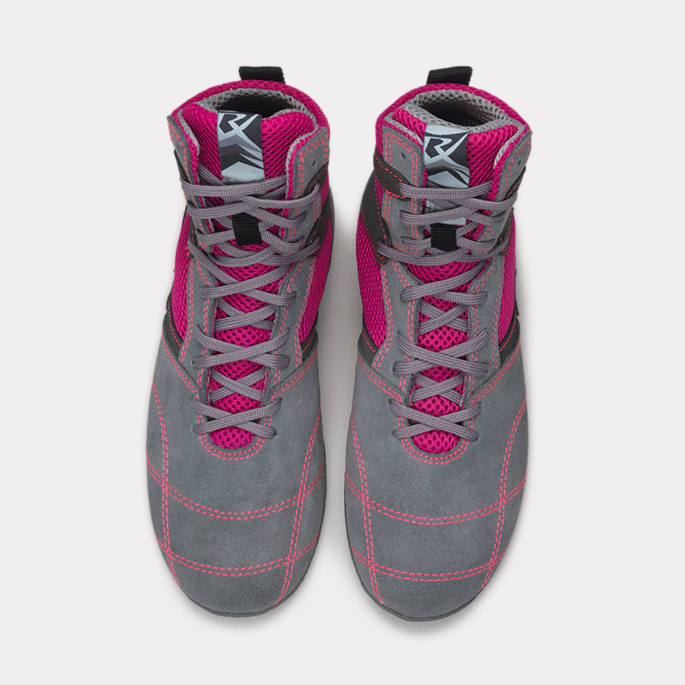 Chaussures boxe française femme Rivat grises et roses avec lacets pour entraînement