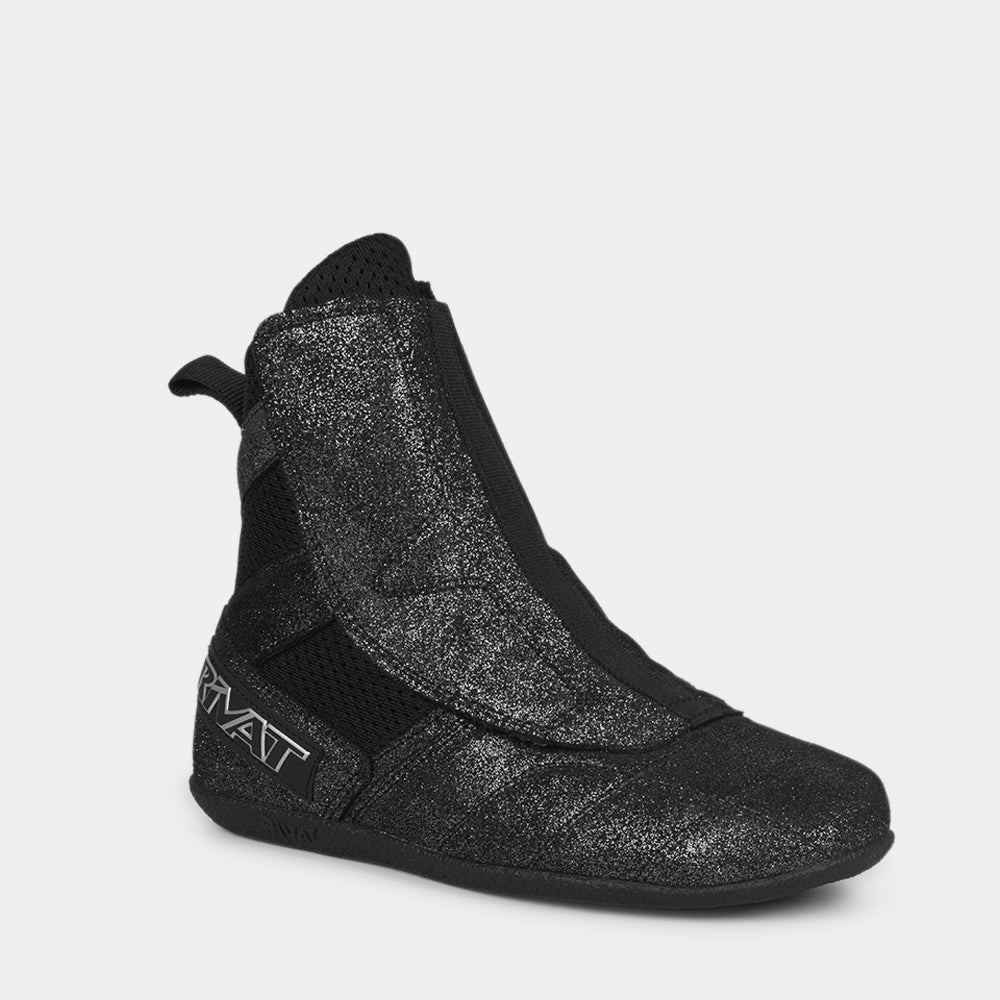 Chaussures de boxe française Rivat noires avec fermeture zippée et design ergonomique