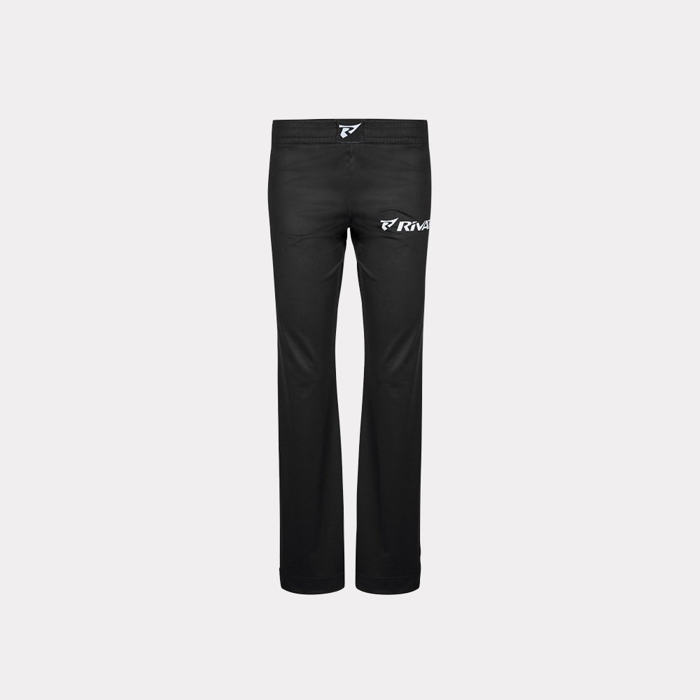 Pantalon savate boxe française noir signé Rivat avec logo blanc pour entraînement