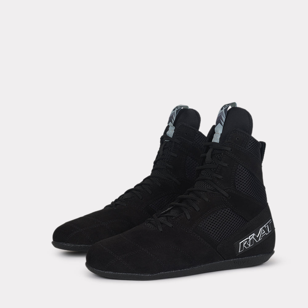 Chaussures boxe française noires Rivat légères avec maintien renforcé et semelle fine antidérapante