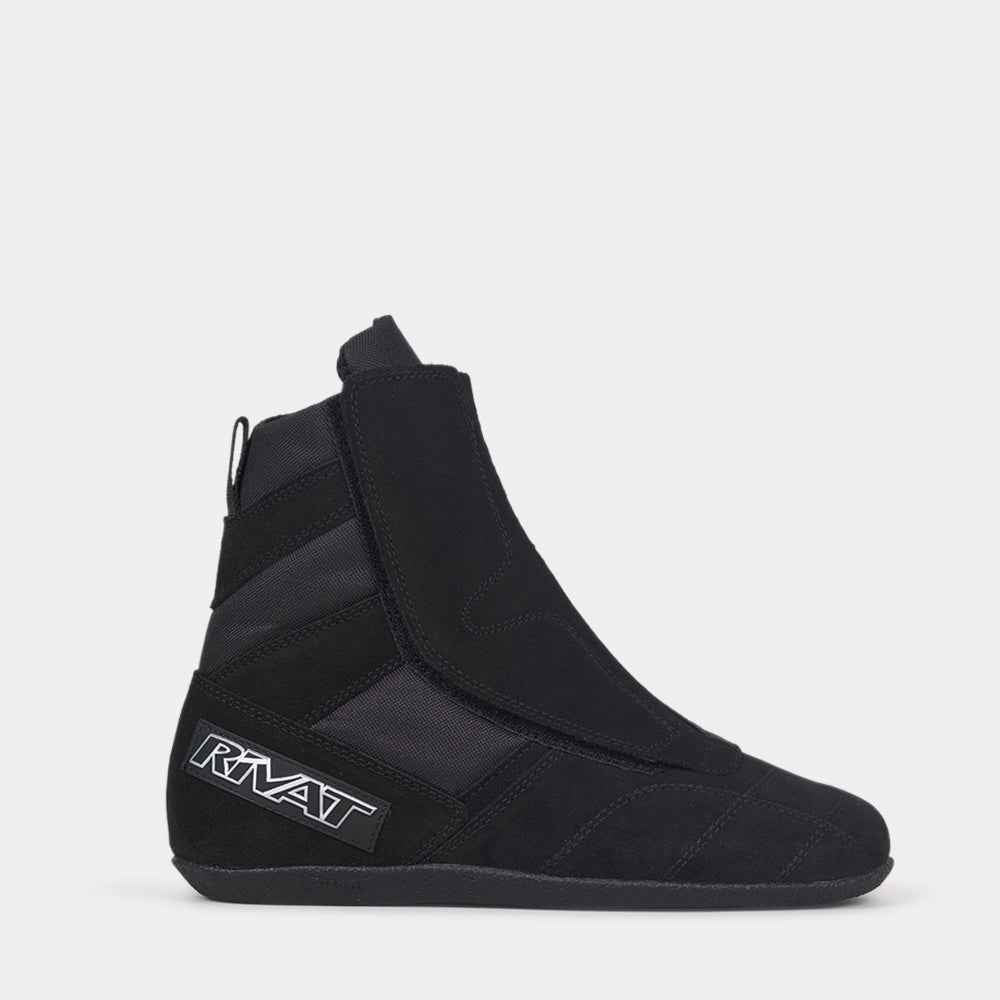 Chaussures de boxe française Rivat noires avec tige montante et fermeture velcro pour un maintien optimal