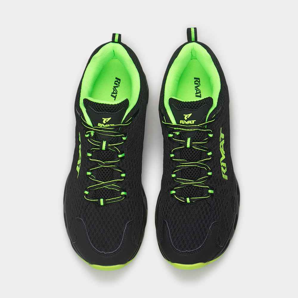 Chaussures fitness homme noir Rivat avec détails verts fluo et design respirant